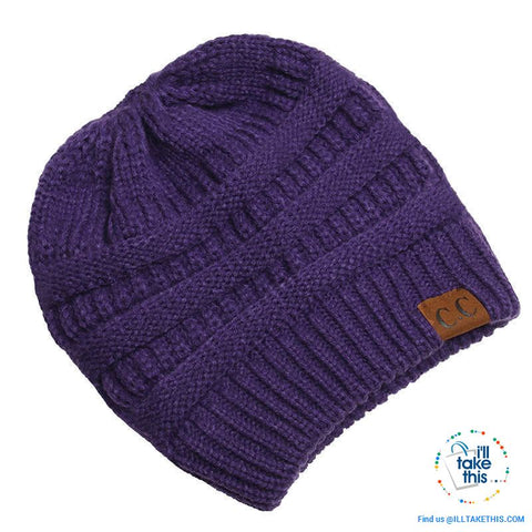 Image of Ponytail Soft stretch Knitted Beanie, Skullies in 25 block Color options - I'LL TAKE THIS