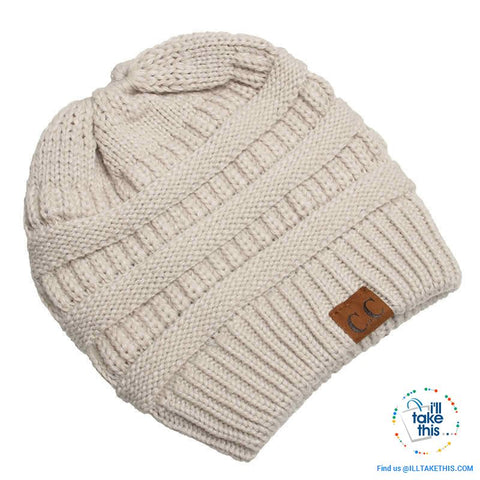 Image of Ponytail Soft stretch Knitted Beanie, Skullies in 25 block Color options - I'LL TAKE THIS