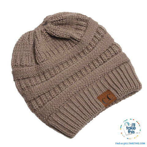 Image of Ponytail Soft stretch Knitted Beanie, Skullies in 25 block Color options - I'LL TAKE THIS