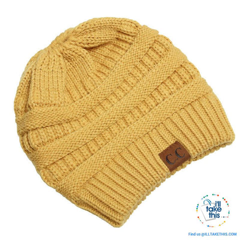 Image of Ponytail Soft stretch Knitted Beanie, Skullies in 25 block Color options - I'LL TAKE THIS