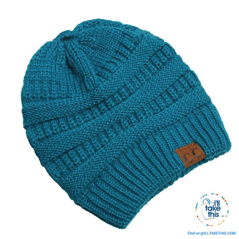 Image of Ponytail Soft stretch Knitted Beanie, Skullies in 25 block Color options - I'LL TAKE THIS