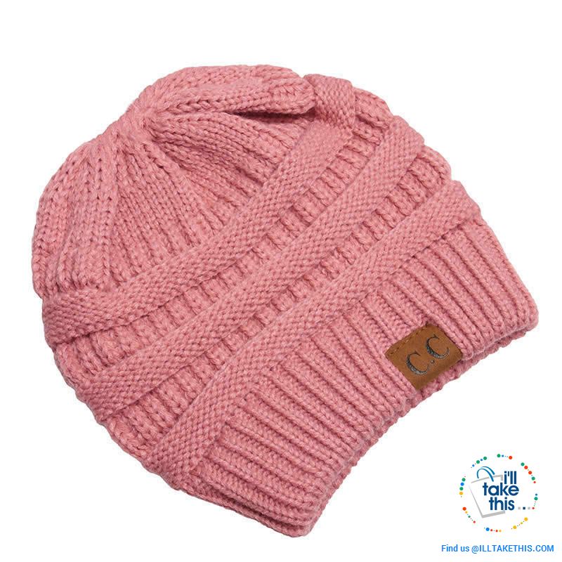 Ponytail Soft stretch Knitted Beanie, Skullies in 25 block Color options - I'LL TAKE THIS