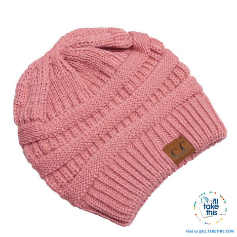 Image of Ponytail Soft stretch Knitted Beanie, Skullies in 25 block Color options - I'LL TAKE THIS
