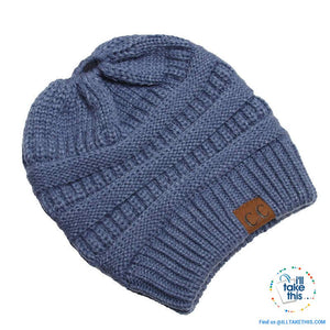 Ponytail Soft stretch Knitted Beanie, Skullies in 25 block Color options