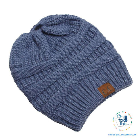 Image of Ponytail Soft stretch Knitted Beanie, Skullies in 25 block Color options - I'LL TAKE THIS