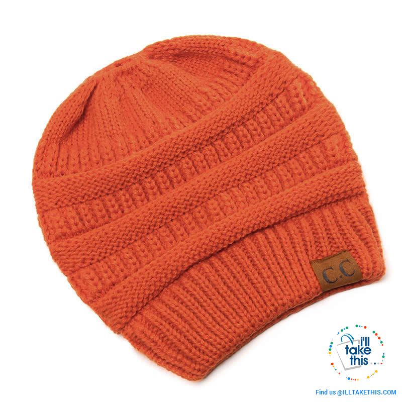 Ponytail Soft stretch Knitted Beanie, Skullies in 25 block Color options - I'LL TAKE THIS