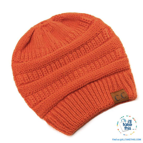 Image of Ponytail Soft stretch Knitted Beanie, Skullies in 25 block Color options - I'LL TAKE THIS