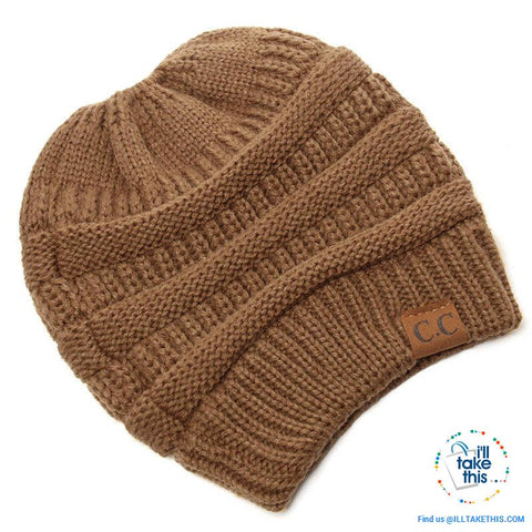 Image of Ponytail Soft stretch Knitted Beanie, Skullies in 25 block Color options - I'LL TAKE THIS