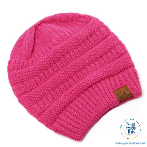 Image of Ponytail Soft stretch Knitted Beanie, Skullies in 25 block Color options - I'LL TAKE THIS