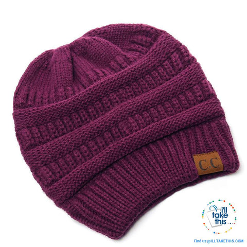 Image of Ponytail Soft stretch Knitted Beanie, Skullies in 25 block Color options - I'LL TAKE THIS