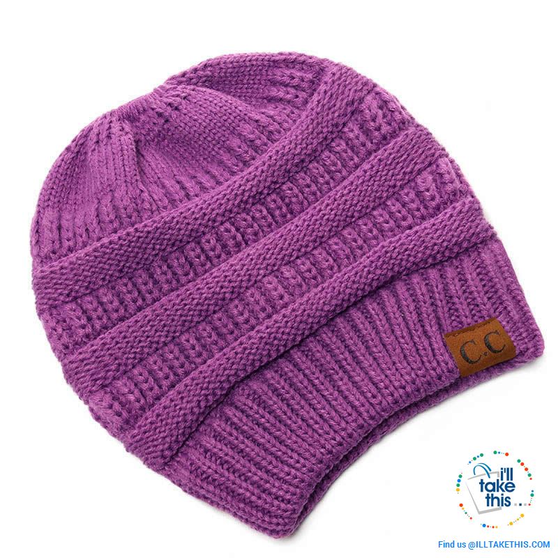 Ponytail Soft stretch Knitted Beanie, Skullies in 25 block Color options - I'LL TAKE THIS