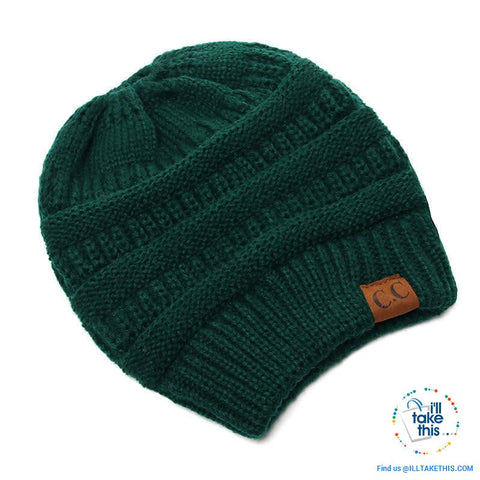 Image of Ponytail Soft stretch Knitted Beanie, Skullies in 25 block Color options - I'LL TAKE THIS