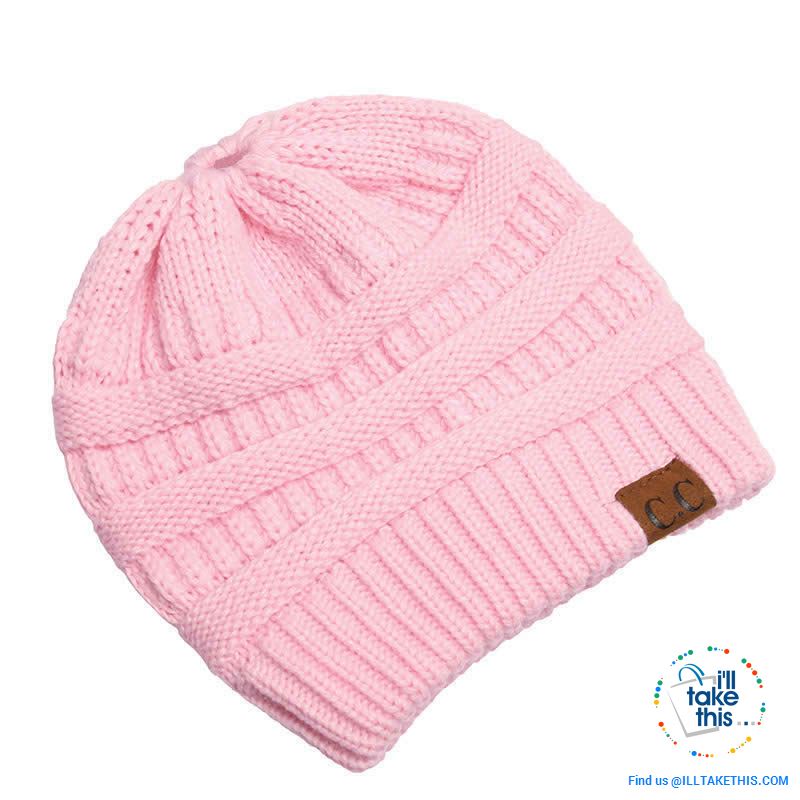 Ponytail Soft stretch Knitted Beanie, Skullies in 25 block Color options - I'LL TAKE THIS