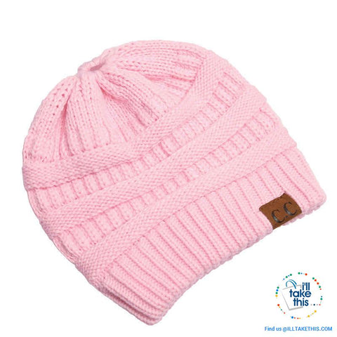 Image of Ponytail Soft stretch Knitted Beanie, Skullies in 25 block Color options - I'LL TAKE THIS