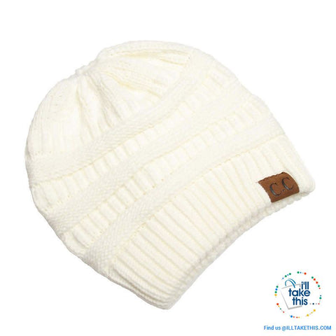 Image of Ponytail Soft stretch Knitted Beanie, Skullies in 25 block Color options - I'LL TAKE THIS