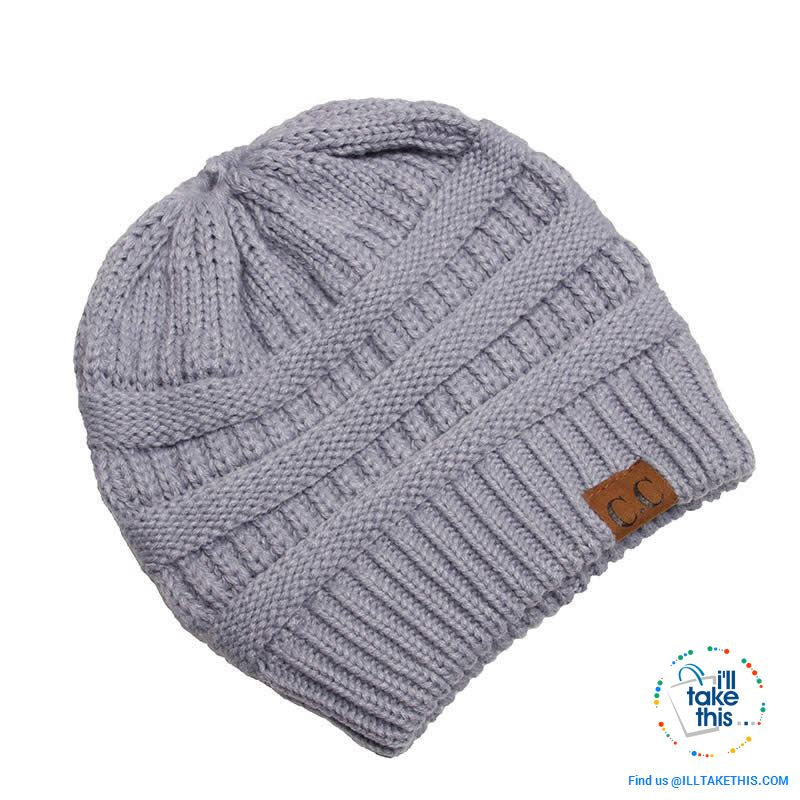 Ponytail Soft stretch Knitted Beanie, Skullies in 25 block Color options - I'LL TAKE THIS