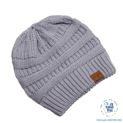 Image of Ponytail Soft stretch Knitted Beanie, Skullies in 25 block Color options - I'LL TAKE THIS