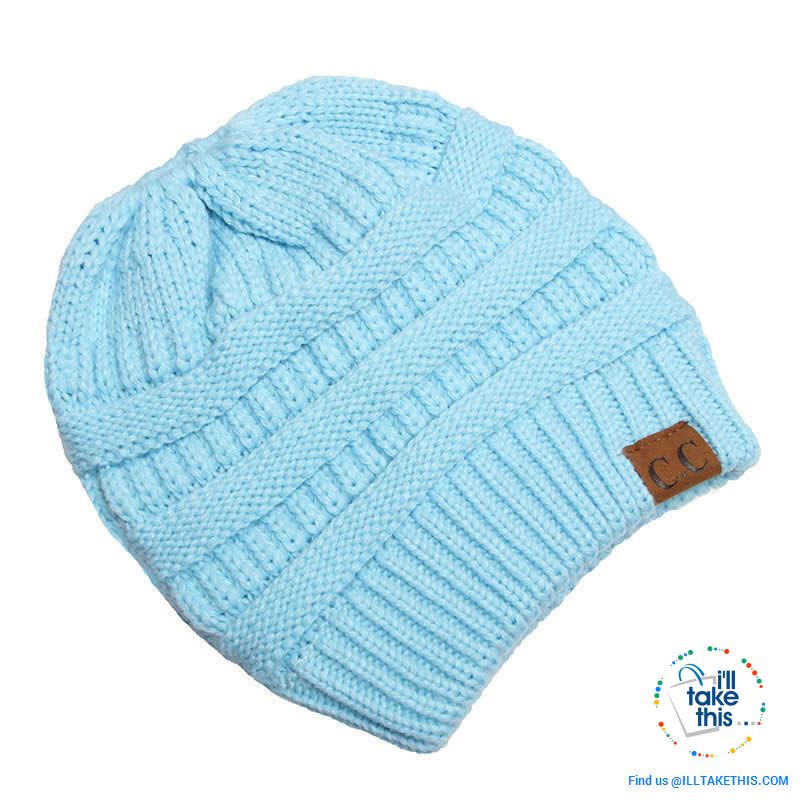 Ponytail Soft stretch Knitted Beanie, Skullies in 25 block Color options - I'LL TAKE THIS