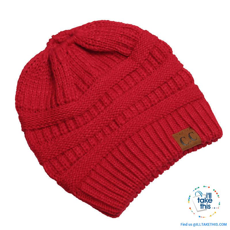 Ponytail Soft stretch Knitted Beanie, Skullies in 25 block Color options - I'LL TAKE THIS