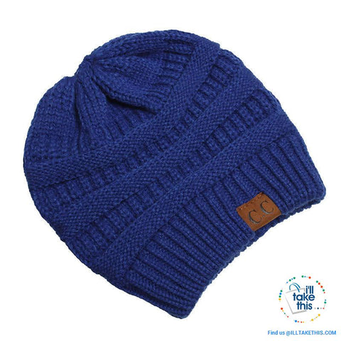 Image of Ponytail Soft stretch Knitted Beanie, Skullies in 25 block Color options - I'LL TAKE THIS