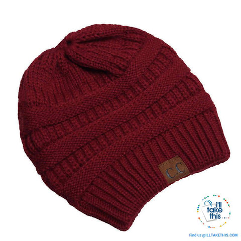 Image of Ponytail Soft stretch Knitted Beanie, Skullies in 25 block Color options - I'LL TAKE THIS