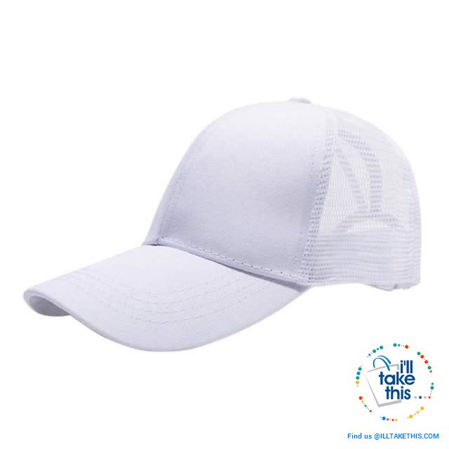 Women's Ponytail Baseball Cap - Aerated with Adjustable Velcro strap, 7 colors - I'LL TAKE THIS