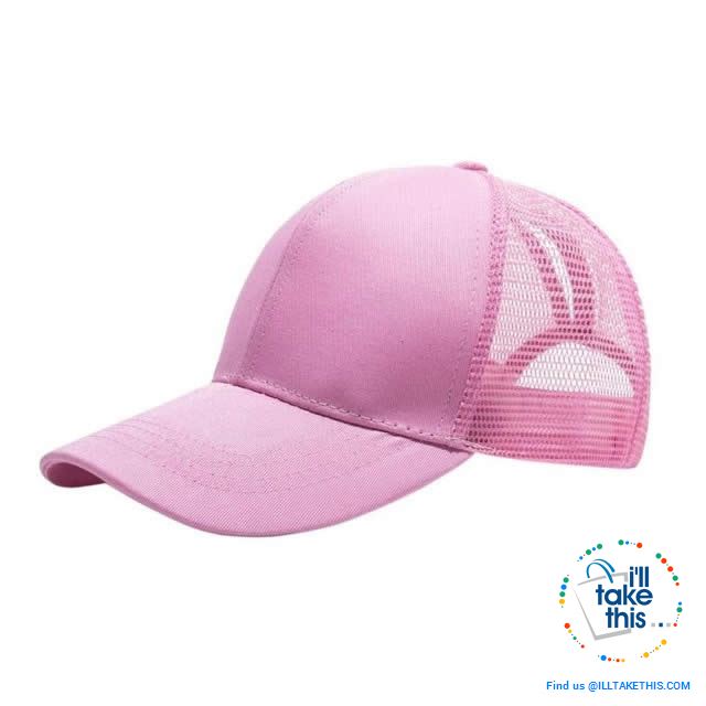 Women's Ponytail Baseball Cap - Aerated with Adjustable Velcro strap, 7 colors - I'LL TAKE THIS