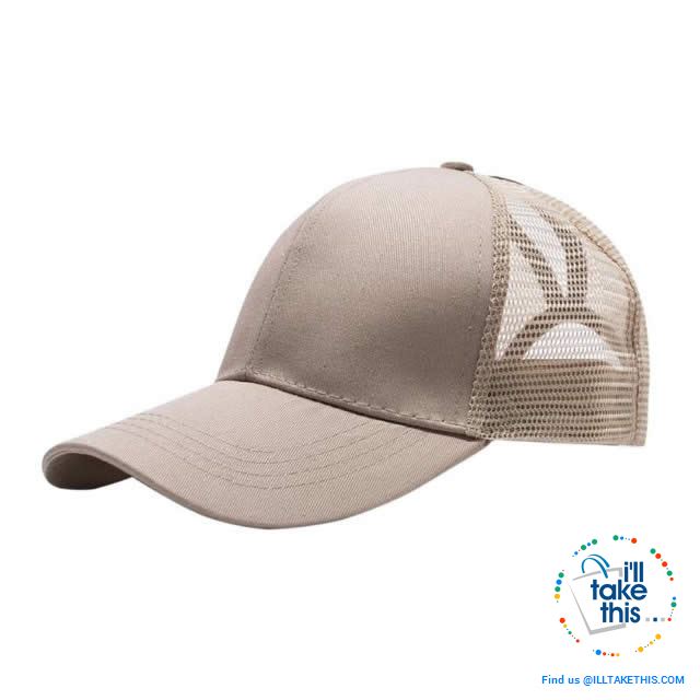 Women's Ponytail Baseball Cap - Aerated with Adjustable Velcro strap, 7 colors - I'LL TAKE THIS