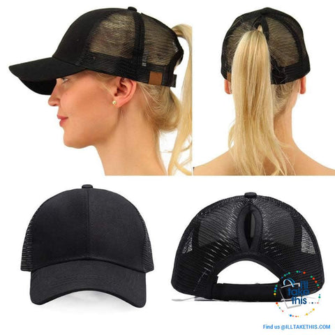 Image of Women's Ponytail Baseball Cap - Aerated with Adjustable Velcro strap, 7 colors - I'LL TAKE THIS