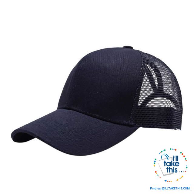 Women's Ponytail Baseball Cap - Aerated with Adjustable Velcro strap, 7 colors - I'LL TAKE THIS