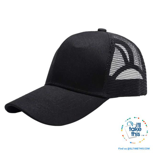 Women's Ponytail Baseball Cap - Aerated with Adjustable Velcro strap, 7 colors - I'LL TAKE THIS