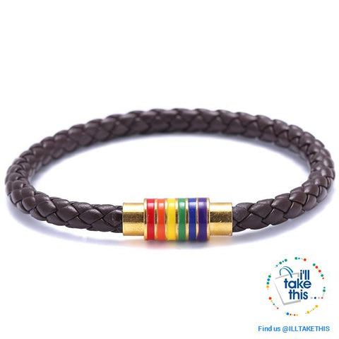 Image of π Rainbow Gay Pride LGBT Braided Vegan Leather Bracelet with Magnetic Clasp - I'LL TAKE THIS