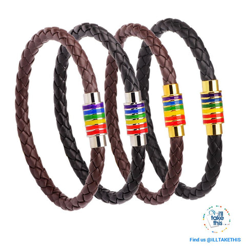 Image of π Rainbow Gay Pride LGBT Braided Vegan Leather Bracelet with Magnetic Clasp - I'LL TAKE THIS