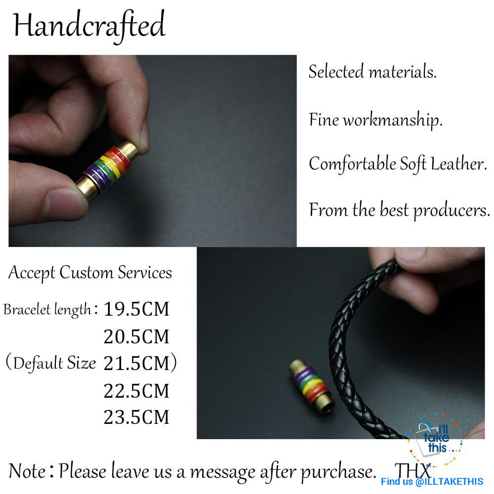π Rainbow Gay Pride LGBT Braided Vegan Leather Bracelet with Magnetic Clasp - I'LL TAKE THIS