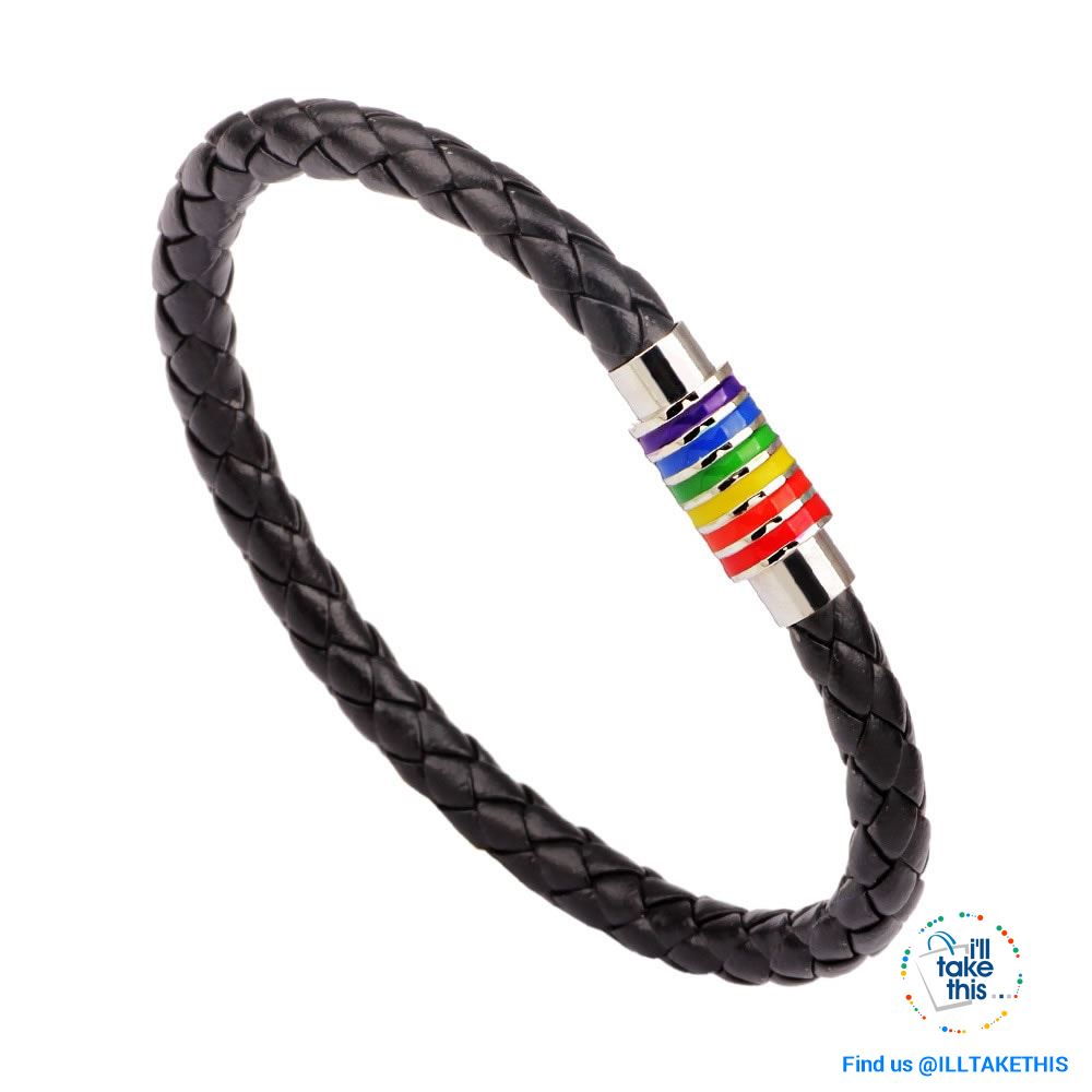 π Rainbow Gay Pride LGBT Braided Vegan Leather Bracelet with Magnetic Clasp - I'LL TAKE THIS
