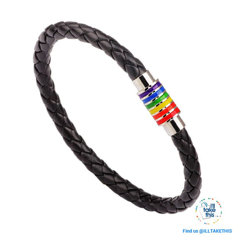 Image of π Rainbow Gay Pride LGBT Braided Vegan Leather Bracelet with Magnetic Clasp - I'LL TAKE THIS