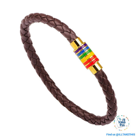 Image of π Rainbow Gay Pride LGBT Braided Vegan Leather Bracelet with Magnetic Clasp - I'LL TAKE THIS
