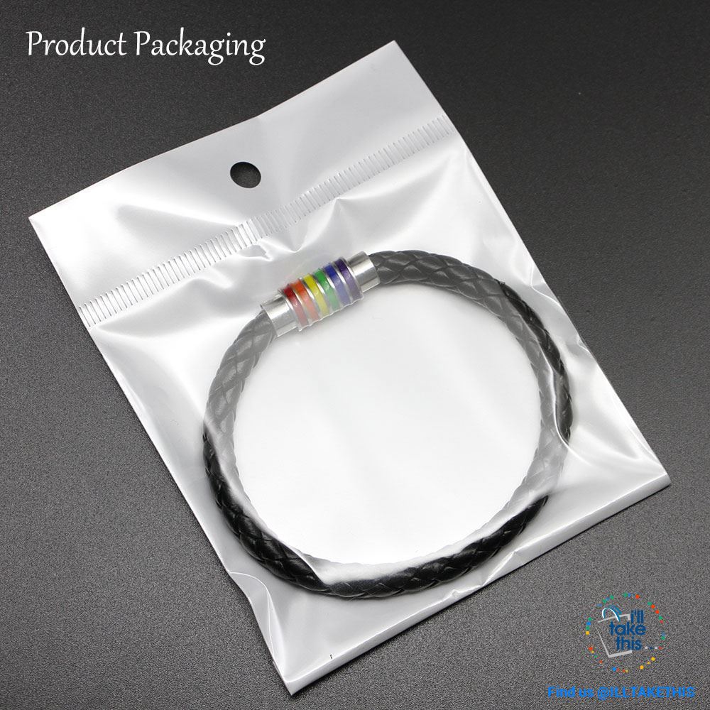 π Rainbow Gay Pride LGBT Braided Vegan Leather Bracelet with Magnetic Clasp - I'LL TAKE THIS