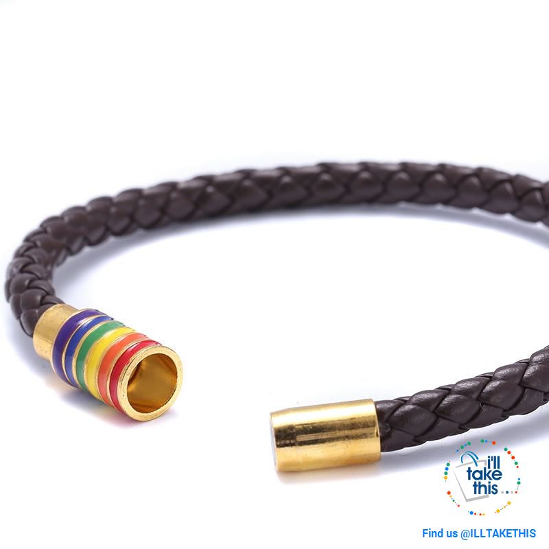 π Rainbow Gay Pride LGBT Braided Vegan Leather Bracelet with Magnetic Clasp - I'LL TAKE THIS