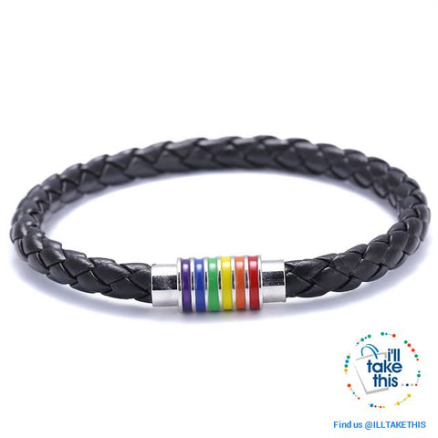 Image of π Rainbow Gay Pride LGBT Braided Vegan Leather Bracelet with Magnetic Clasp - I'LL TAKE THIS