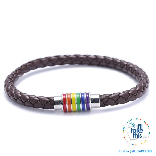 π Rainbow Gay Pride LGBT Braided Vegan Leather Bracelet with Magnetic Clasp - I'LL TAKE THIS