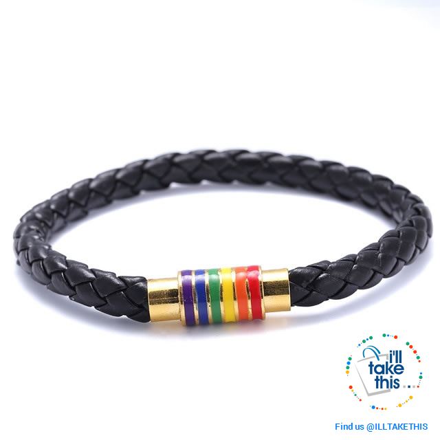 π Rainbow Gay Pride LGBT Braided Vegan Leather Bracelet with Magnetic Clasp - I'LL TAKE THIS