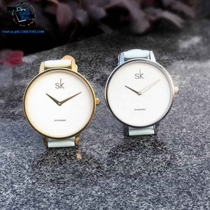 Minimalist Women's Round Wrist Watch in Gold or Silver