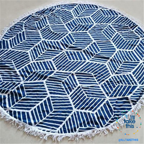 Image of Round Tassel Beach Blanket, Yoga mat Mandala inspired Royal blue Round Tapestry - I'LL TAKE THIS