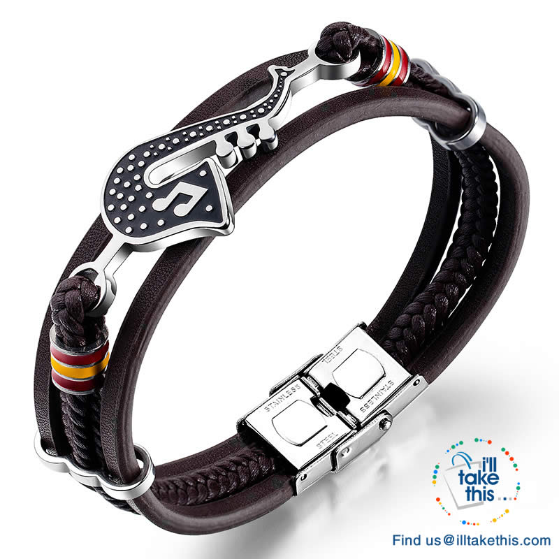 Stainless Steel Guitar, Saxophone or Treble Clef Bracelets/Rope Bangle - Suits all!