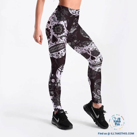 Image of Skull and flower Black Women's Leggings from S to 4XL - I'LL TAKE THIS