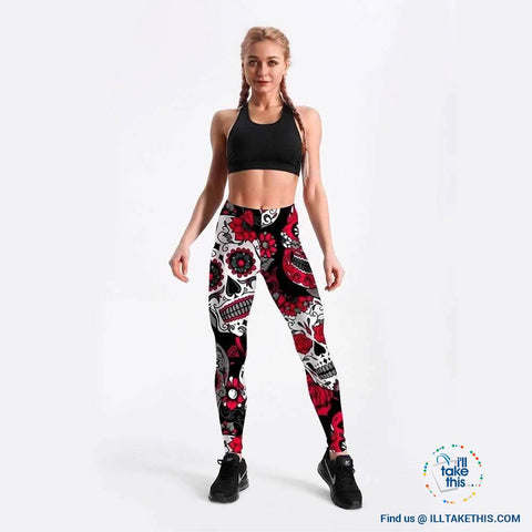 Image of Skull and flower Black Women's Leggings from S to 4XL - I'LL TAKE THIS