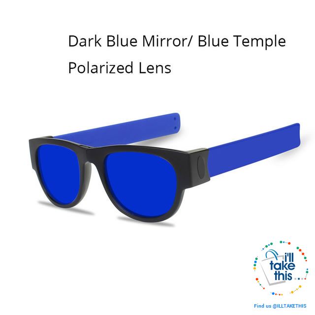Slap Foldable Mirrored Sunglasses Polarized unique Slappable Bracelet Unisex Design, Folding Shades - I'LL TAKE THIS