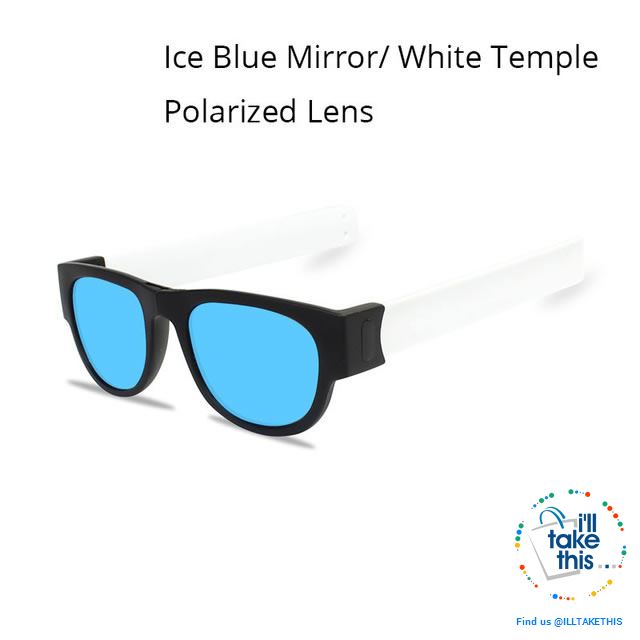 Slap Foldable Mirrored Sunglasses Polarized unique Slappable Bracelet Unisex Design, Folding Shades - I'LL TAKE THIS
