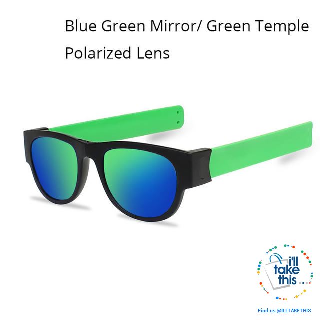 Slap Foldable Mirrored Sunglasses Polarized unique Slappable Bracelet Unisex Design, Folding Shades - I'LL TAKE THIS